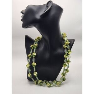 Vintage West Germany Green‎ Art Glass Double Strand Necklace Swirl Petal Beads